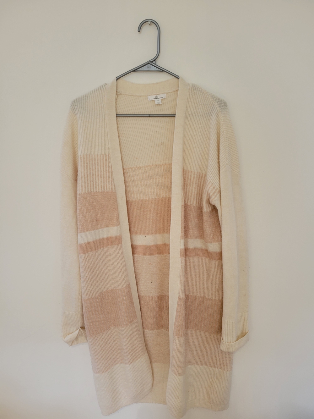 Open-Front Cream & Tan Striped Longline Cardigan